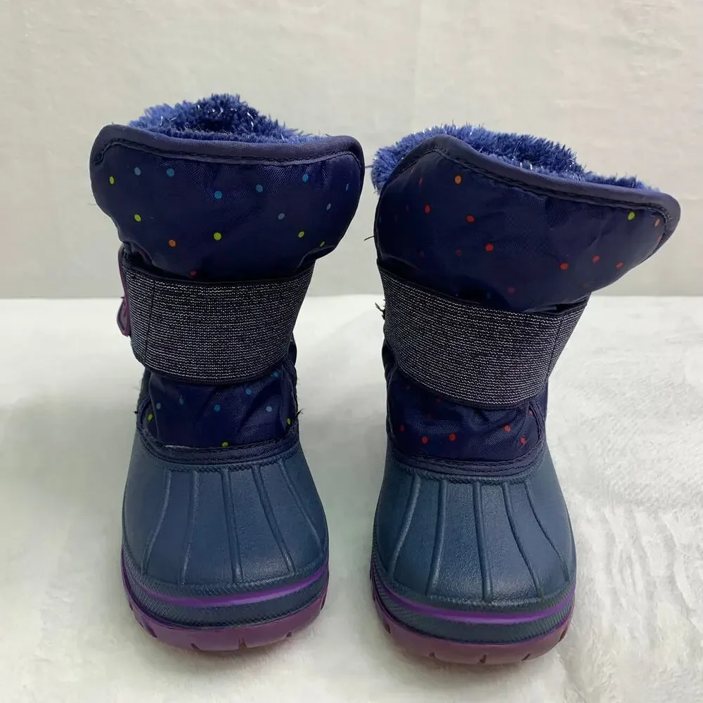 Girls Sz 8 Blue Sparkle Fluffy Snow Boots Insulated Slip On Winter Boots